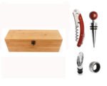 Coffret cadeau vin en bois avec accessoires à manche bois foncé – set de dégustation complet et raffiné