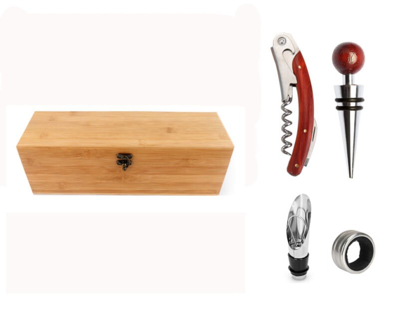 Coffret cadeau vin en bois avec accessoires à manche bois foncé – set de dégustation complet et raffiné