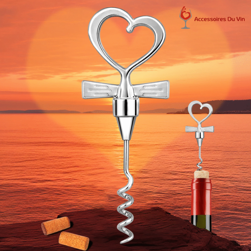 Tire-bouchon en forme de coeur sous un coucher de soleil
