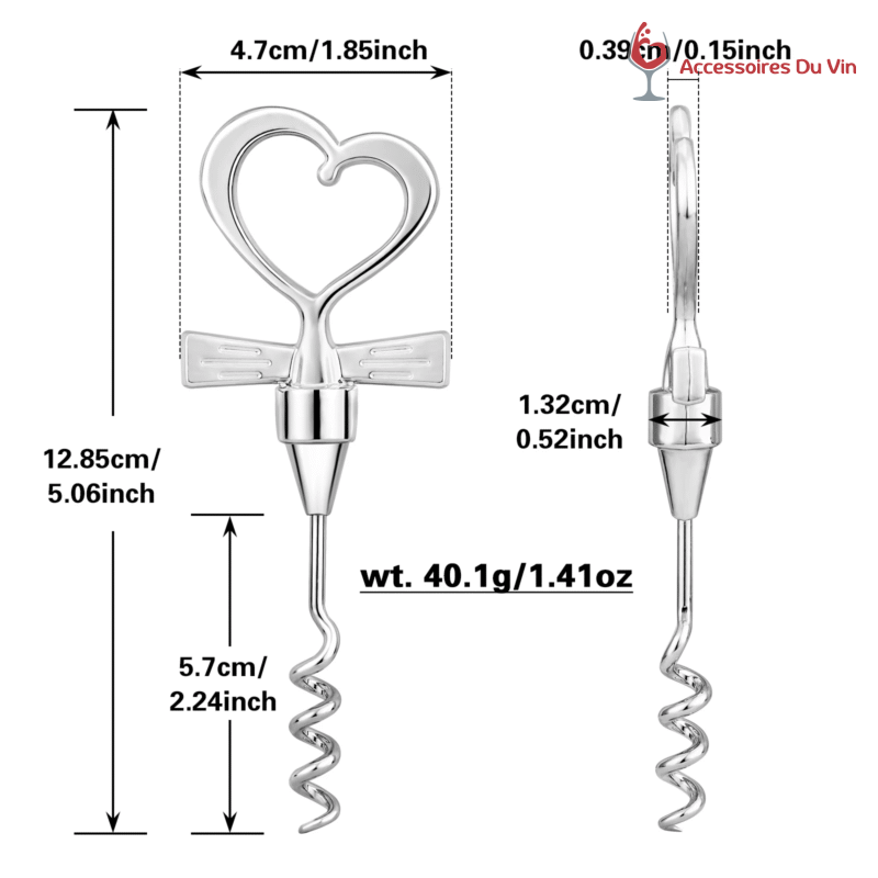Dimension pour le tire-bouchon en forme de coeur