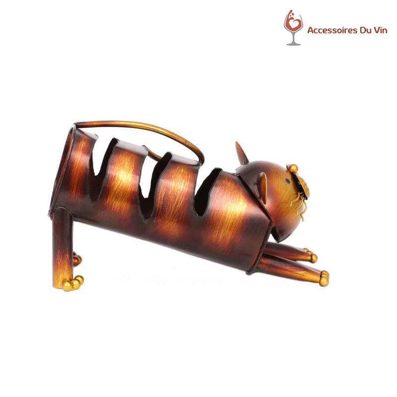 Porte-bouteille en forme de chat allongé vu de profil, sans bouteille