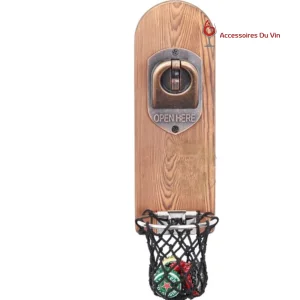 Décapsuleur mural magnétique en bois avec panier récupérateur de capsules